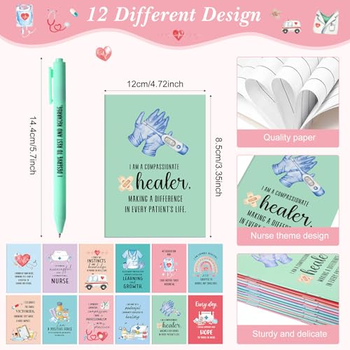 Mooliwe 24 Pcs Affirmation Notebooks Pens Bulk Gifts, Gratitude,Nurse - style: Nurse