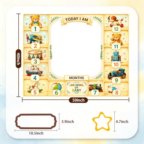 Teddy Bear Baby Monthly Milestone Blanket, Vintage Airplane Robot Train Nostalgic Themed Newborn Photo Backdrop, 1‑12 Months Growth Chart Blanket, for Boys Girls 50"x40" - color: Cartoon