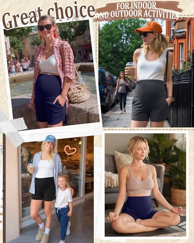 3 Pack Women's Maternity Shorts - color: Black, Dark Grey, Navy Blue, size: Large