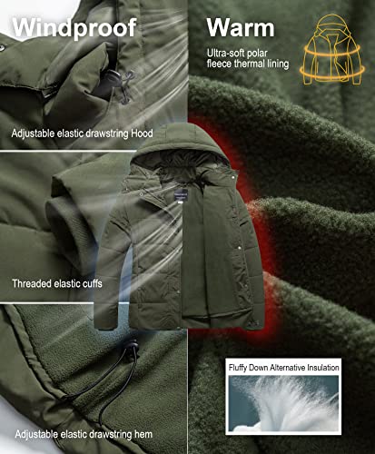 CREATMO US Women's Plus Size Warm Puffer Jacket Waterproof Fleece Lined Winter Coat with Removable Hood - color: Army Green, size: 5X