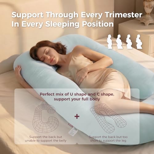 Momcozy Pregnancy Pillow for Sleeping - U Shaped Full Body Maternity Pillow - color: Cotton Blend - Blue