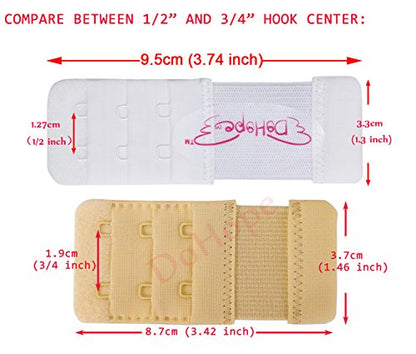 Elastic Adjustable Bra Extender 2 Hook 3 Rows Narrow Bra Band Extension - color: 6pcs Nude Color (1/2" Between Hook Center)