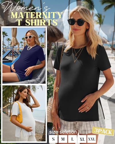 Ficerd 3 Pack Women's Maternity T Shirts - color: Black, White, Navy Blue, size: X-Large