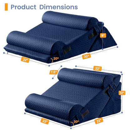 Sasttie Adjustable Wedge Pillow Set for After Surgery, Navy - color: Navy, size: Adjustable 9&12 Inch + 2 Head Pillows