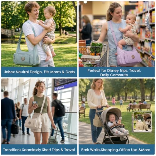 MYHOZEE Puffer Crossbody Diaper Bag for Mom - Lightweight Nylon Mom Bag Baby Purse with Wipes & Trash Bag Dispenser - color: Apricot