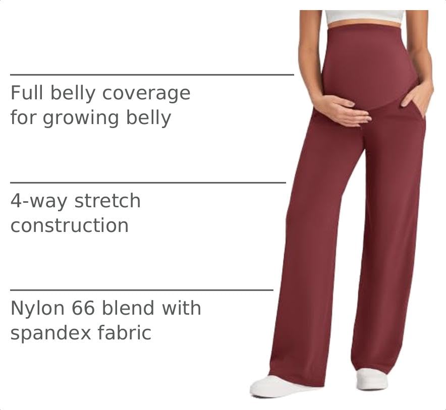 G4Free EverGoing Maternity Pants Over the Belly Pregnancy Work Trousers - color: Dark Burgundy, size: Medium