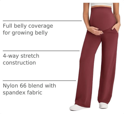 G4Free EverGoing Maternity Pants Over the Belly Pregnancy Work Trousers - color: Dark Burgundy, size: Medium