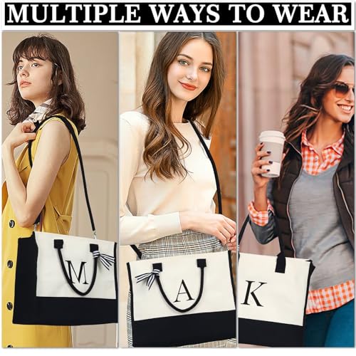 YOOLIFE Personalized Gifts for Women Initial Canvas Tote Bag Makeup Bag - color: M
