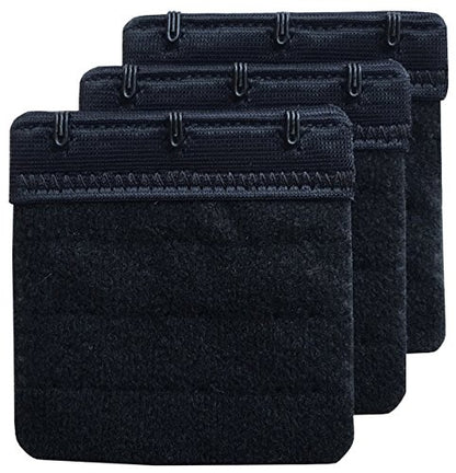 Women Pack of 3 Soft Comfortable 3 Hooks Bra Extender,2.4"x 2.3" - color: Black, 3/4 Inch Spacing