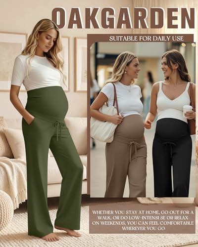 Oakgarden 3 Pack Women's Maternity Pants Over Belly - color: Black, Army Green, Coffee, size: Medium
