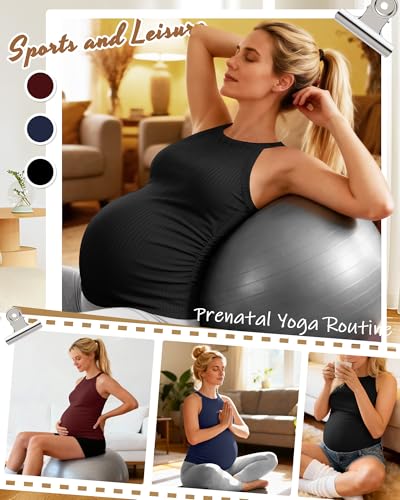 3 Pack Women's Maternity Tank Tops - color: Black, Navy Blue, Wine Red, size: Large