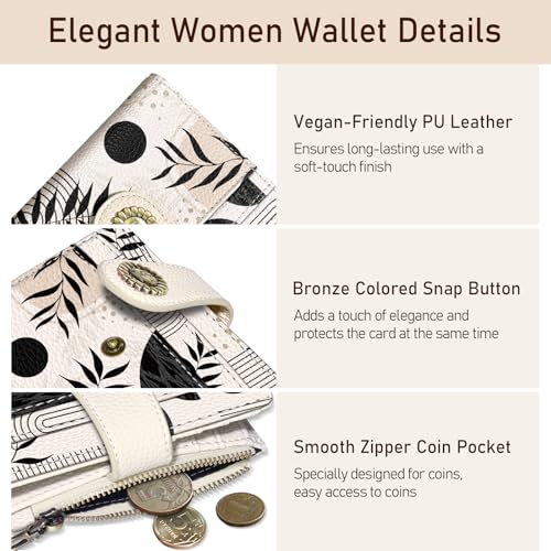 Kelvoris Boho Abstract Small Rfid Women Wallet Bifold Zipper Coin Pocket - color: Abstract Art Leaves