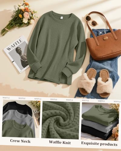 3 Pack Women's Maternity Waffle Knit Shirts - color: Army Green, Light Grey, Black, size: X-Large