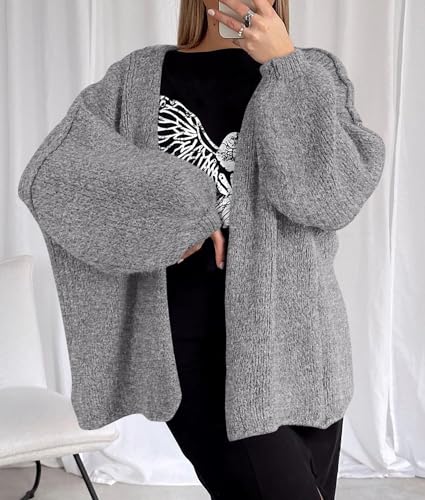 PRETTYGARDEN Womens Open Front Oversized Cardigan Sweaters - color: Grey, size: X-Large