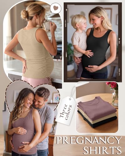 Riyiper 3 Pack Women's Maternity Tank Tops - color: Black, Khaki, Gray Purple, size: Medium