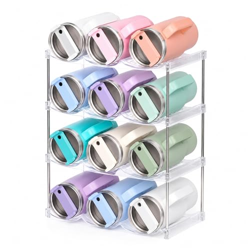 Stackable Water Bottle Organizer for Stanley 40 oz Tumbler, Large Compartment Water Bottle Holder for Cabinet, Clear Tumbler Organizer for Kitchen Countertop Pantry, 4 Pack - size: 4 Pack