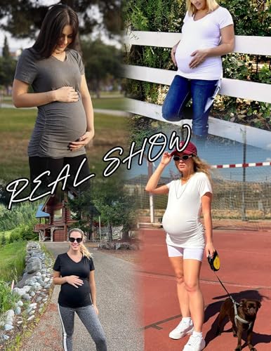 Ekouaer Maternity Shirts 4 Pack V Neck Pregnancy Clothes Summer Tops Tshirt - color: Black/Blue/Dark Red/White, size: Large