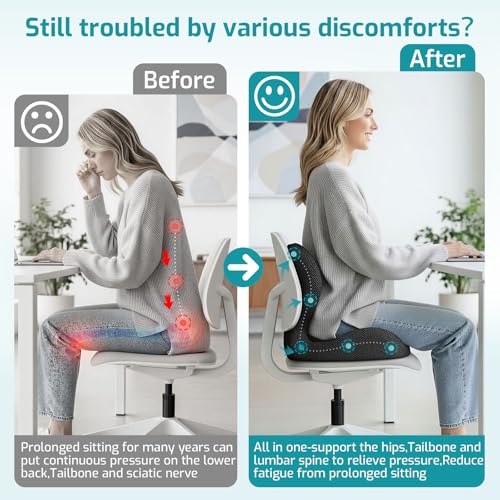 Ergonomic Seat Cushion & Lumbar Support Pillow for Office,Car - color: Charcoal