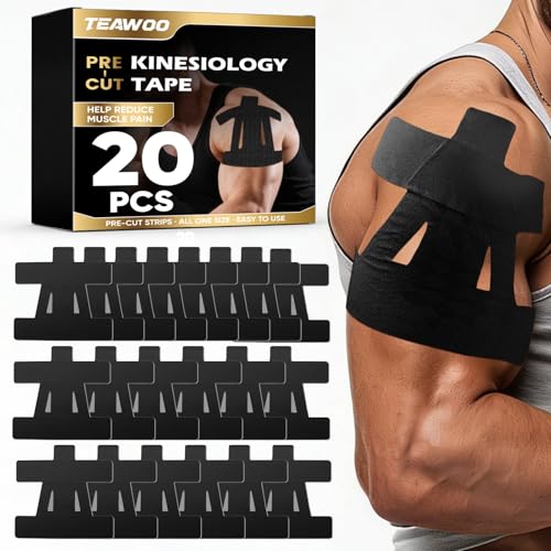 TEAWOO PreCut Kinesiology Tape for Shoulder (Black 20 Pcs) - color: Black