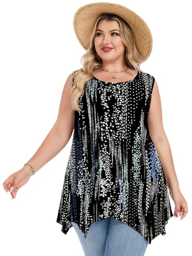LARACE Womens Plus Size Tank Tops Summer Sleeveless Casual Loose Tunic - color: A-ambilight61, size: 2X
