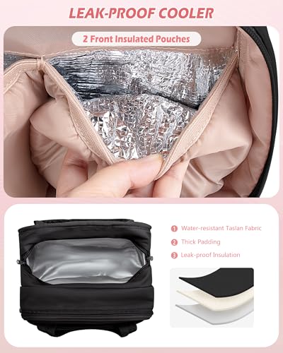 Marscamd Quilted Wearable Breast Pump Bag with Cooler Compartment - color: Black