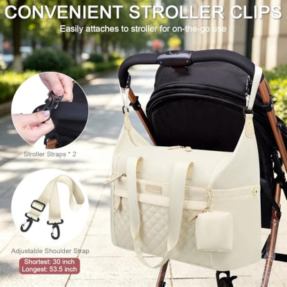 Pritent Diaper Bag Tote Waterproof Maternity Baby Bags with Pacifier Case - color: White, size: Medium