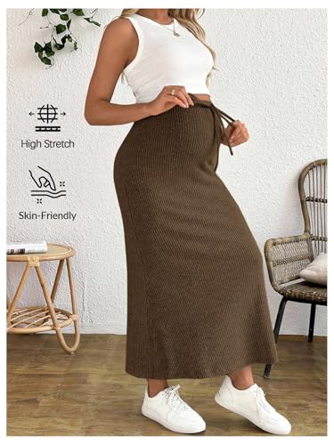 MakeMeChic Women's Maternity 2Pc Sets Crew Neck Crop Tank Tops Mid Skirt - color: Brown, size: Medium