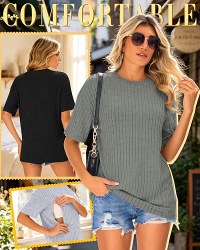 Ficerd 3 Pack Women Oversized Nursing Shirts - color: Black, Light Gray, Army Green, size: Large