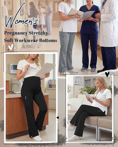 2 Pack Women's Maternity Wide Leg Cargo Scrub Pants - color: Black, Cool Light Gray, size: X-Large