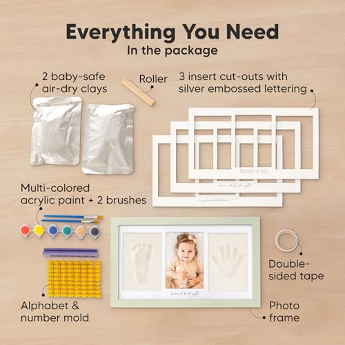 KeaBabies Baby Hand and Footprint Kit, Clay Keepsake Frame (Sage) - color: Sage, size: Duo Frame, 13" x 7.8"