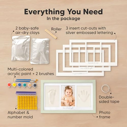 KeaBabies Baby Hand and Footprint Kit, Clay Keepsake Frame (Sage) - color: Sage, size: Duo Frame, 13" x 7.8"