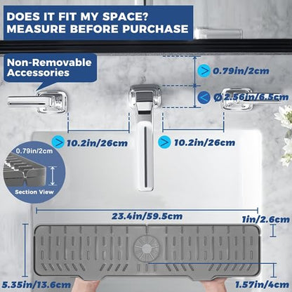 24" Splash Guard Plus Size Silicone Sink Faucet Drying Mat Handle Drip Catcher Tray Dish Sponge Holder Kitchen Accessories Protector Home Organization Gadgets Organizer - size: Grey(1Pack): 23.4"x5.7"