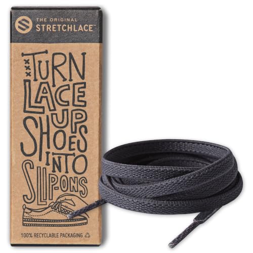 THE ORIGINAL STRETCHLACE Flat Elastic Stretch Shoelaces for Sneakers - color: Grey, size: 35" Inches (88 cm)
