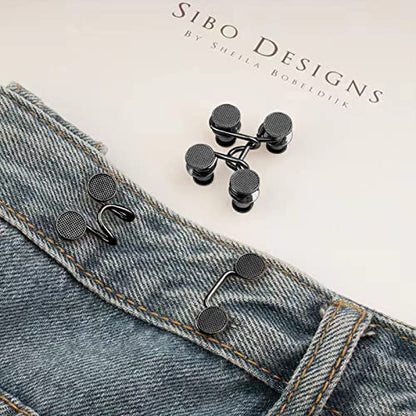 6 Set Adjustable Jeans Button Pant Waist Tightener - color: 6pc Black