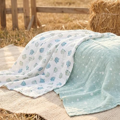 Muslin Swaddle Blankets for Newborn, Cotton Receiving Blanket - color: Blue Dinosaur