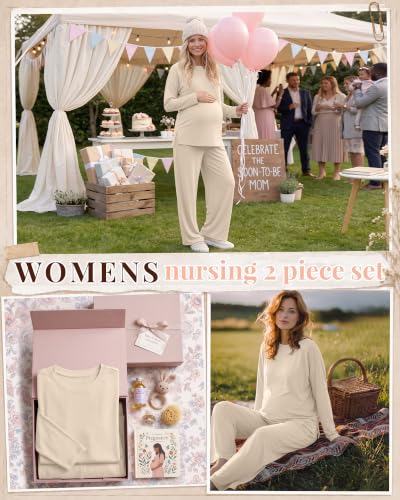 Riyiper Womens Oversized Maternity Pajama 2 Piece Set - color: Apricot, size: XX-Large