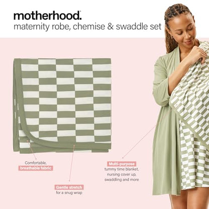 Motherhood Maternity Womens Nursing Chemise Nightgown, Robe and Swaddle 3-Piece Set - color: Checkmate Sage, size: Medium