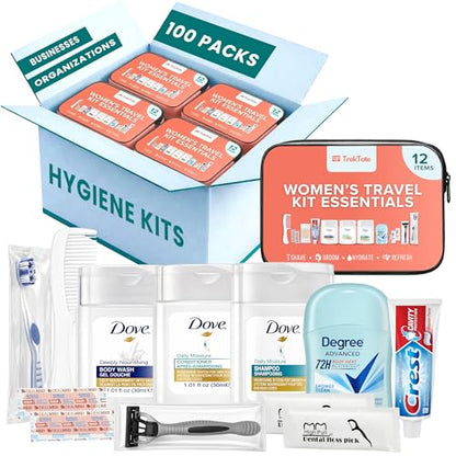 100 Pack Womens Bulk Hygiene Kits – 12-Piece Premium Brand-Name Toiletries - size: 100 Pack