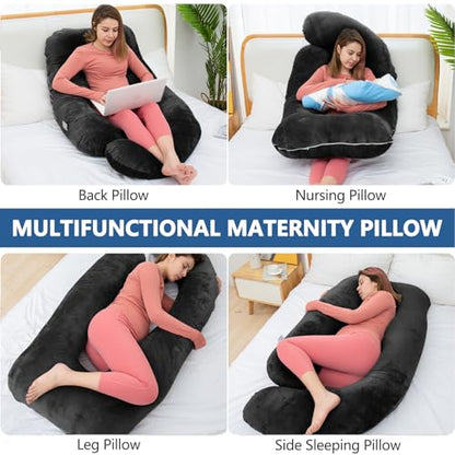 Shredded Memory Foam U Shaped Pregnancy Pillow with Cover - color: Black