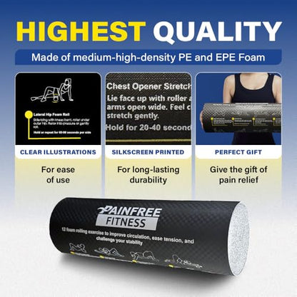 Foam Roller with Printed Exercises, 17.7'' x 6'' Lightweight EPE/PE