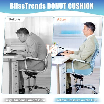 BlissTrends Donut Pillow Seat Cushion, Memory Foam Lifting Cushions - color: Light Blue, size: XX-Large