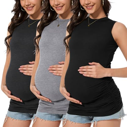 Smallshow Women's Maternity Tank Top 3 Pack - color: Black-deep Grey-light Grey(3 Pack), size: XX-Large