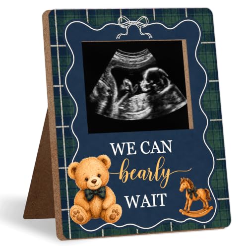 Bear Baby Shower Decor Frame, Vintage Tartan Preppy Bear Baby Shower Party Supplies, for Expecting Parents-to-Be Keepsake Gifts, Pregnancy Sonogram Frame Keepsake, Gender Reveal Present - color: green6