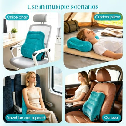 Portable Lumbar Pillow Inflatable Support Pillow - Inflatable Waist Cushion - color: Blue
