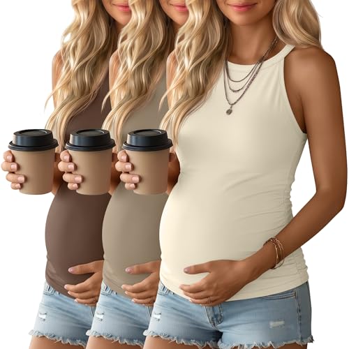 3 Pack Women's Maternity Tank Tops - color: Cream, Dark Khaki, Coffee, size: Medium