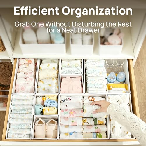 Vtopmart 18 Pack Baby Clothes Organizer, Fabric Drawer Drawer Bins, White - color: White