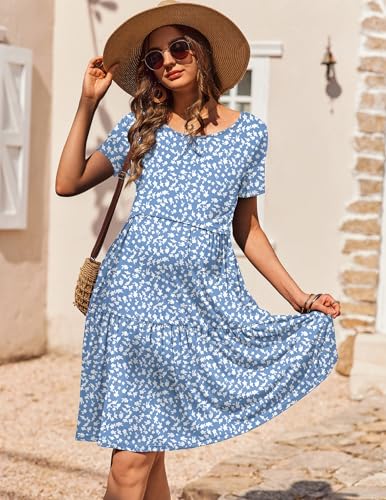 Maternity Dress Summer Short Sleeve Casual Nursing Dresses Breastfeeding - color: Light Blue Floral, size: X-Large