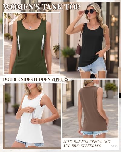 4 Pack Women's Nursing Tank Tops - color: Black, White, Coffee, Army Green, size: XX-Large