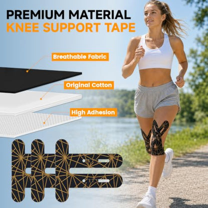 TEAWOO PreCut Kinesiology Tape for Knees, 12P Extra Adhesive Athletic Tape