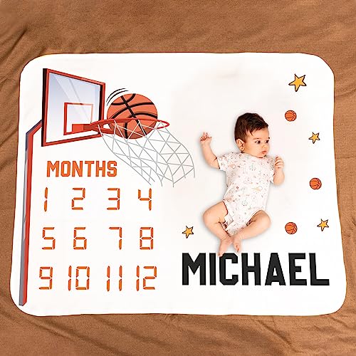 Personalized Baby Milestone Blanket with Basketball Design